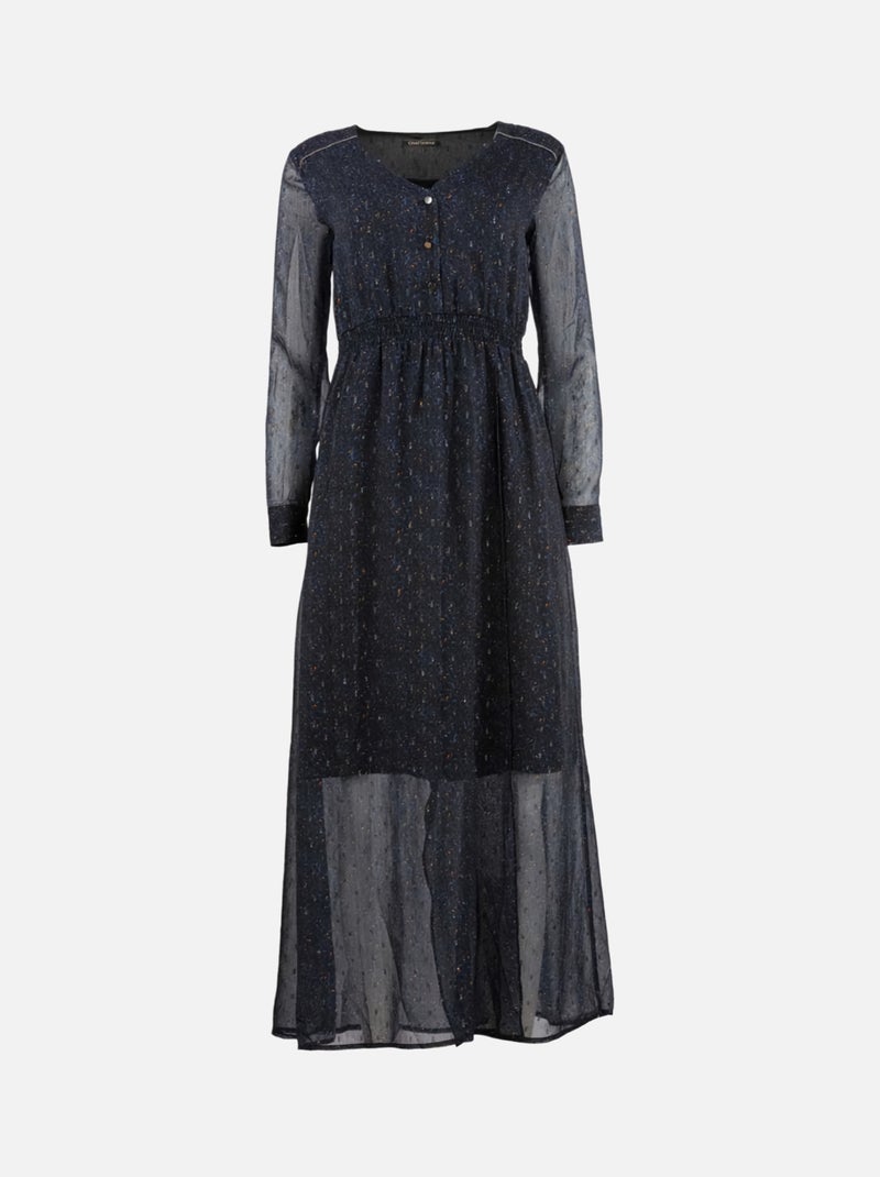 CHATTAWAK - Robe MAGNOLIA noire, bleue et orange fantaisie coupe évasée col v Bleu - Kiabi