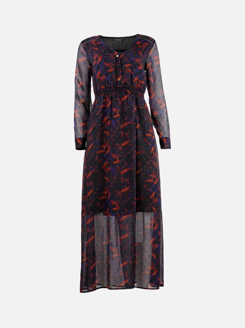 CHATTAWAK - Robe MAGNOLIA noire, violette et rouge fantaisie coupe évasée col v Rouge - Kiabi
