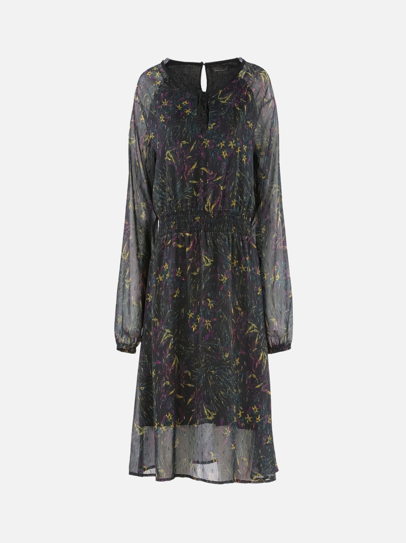 CHATTAWAK - Robe RUIZ bleue fantaisie coupe évasé col rond fendu Bleu - Kiabi