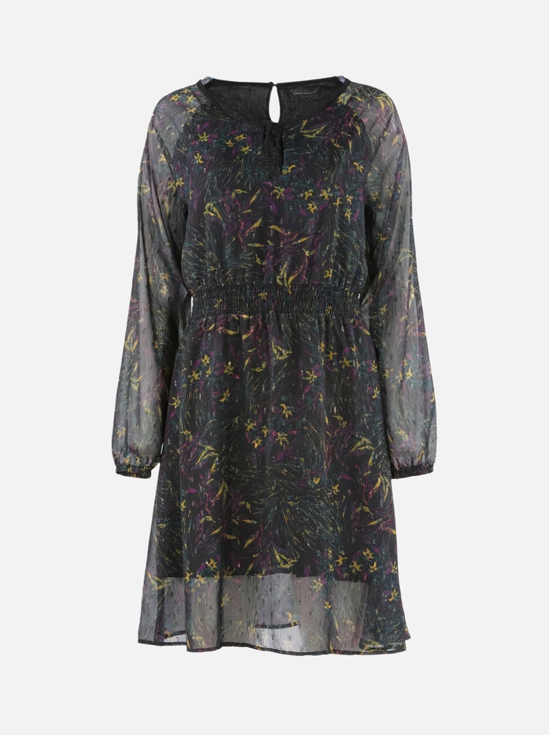 CHATTAWAK - Robe RUIZ bleue fantaisie coupe évasé col rond fendu Bleu - Kiabi