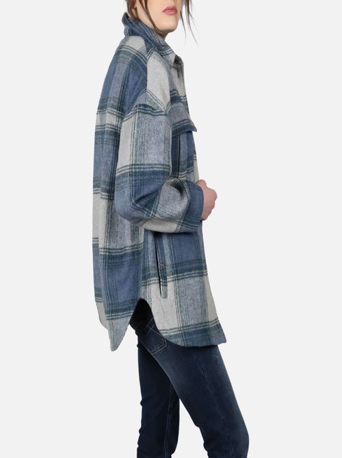 CHATTAWAK - Surchemise bleu à carreaux coupe droite col français et à manches longues - Kiabi