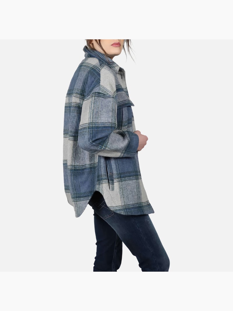 CHATTAWAK - Surchemise bleu à carreaux coupe droite col français et à manches longues Bleu - Kiabi