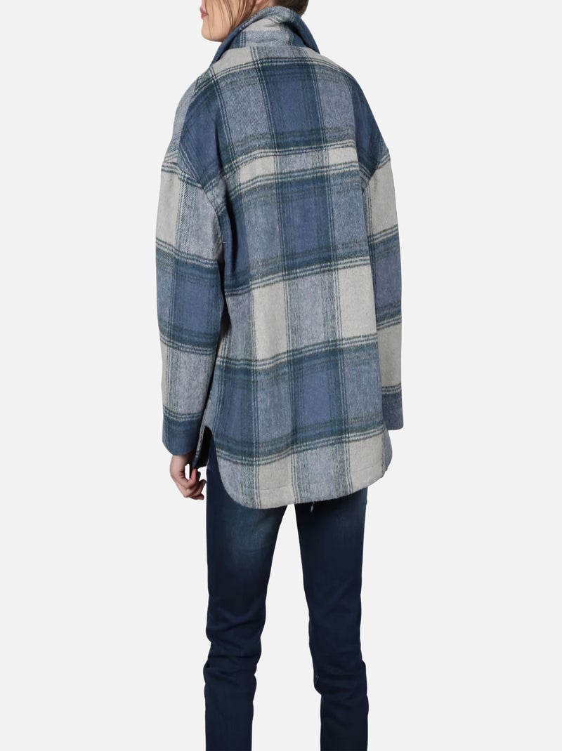 CHATTAWAK - Surchemise bleu à carreaux coupe droite col français et à manches longues Bleu - Kiabi