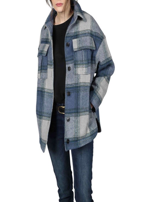 CHATTAWAK - Surchemise bleu à carreaux coupe droite col français et à manches longues - Kiabi