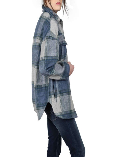 CHATTAWAK - Surchemise bleu à carreaux coupe droite col français et à manches longues - Kiabi