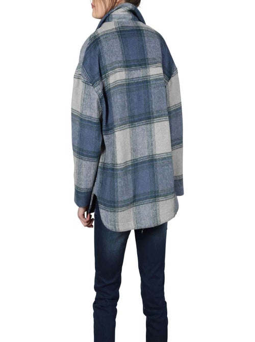 CHATTAWAK - Surchemise bleu à carreaux coupe droite col français et à manches longues - Kiabi