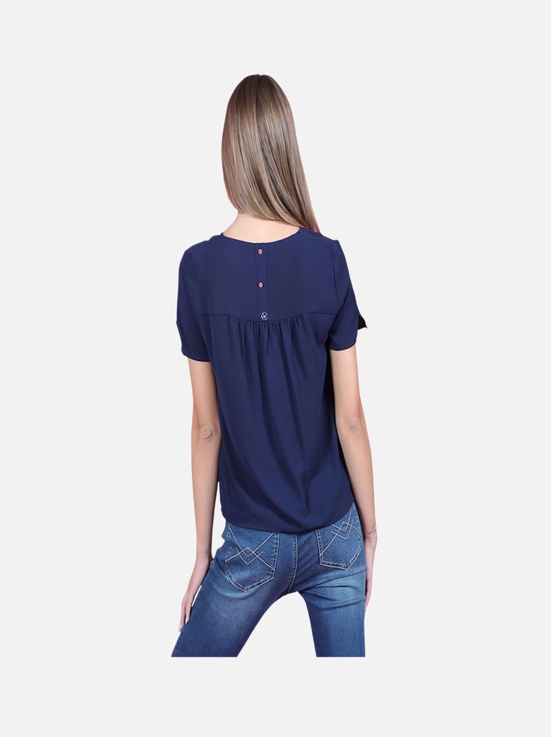 CHATTAWAK - T-shirt col rond fendu Bleu marine - Kiabi