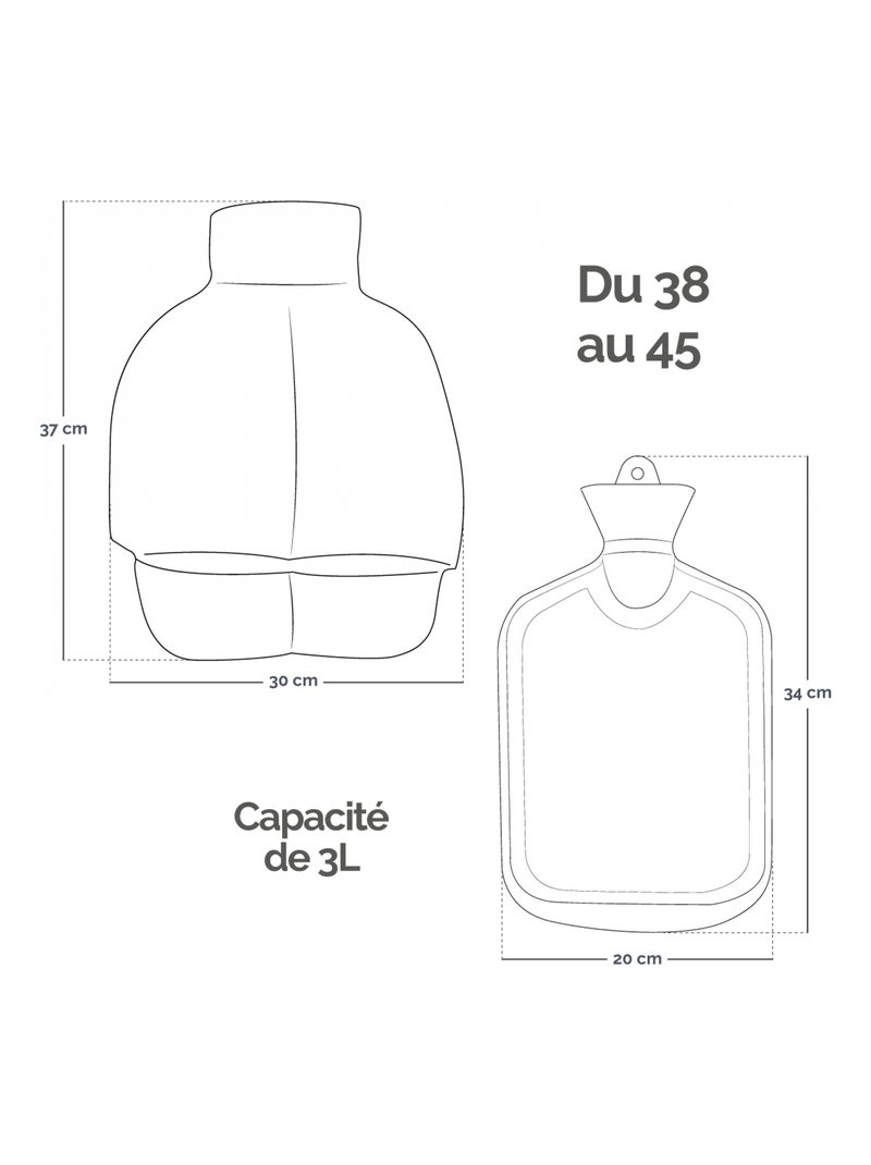 Chauffe pieds bouillotte douce 3 litres, déhoussable et antidérapant - Vivezen Gris - Kiabi