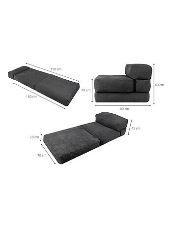 Chauffeuse déhoussable 70x190 cm gris foncé