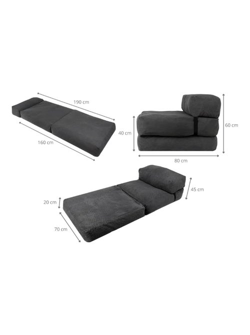 Chauffeuse déhoussable 70x190 cm gris foncé - Kiabi Chauffeuse déhoussable 70x190 cm gris foncé - Kiabi