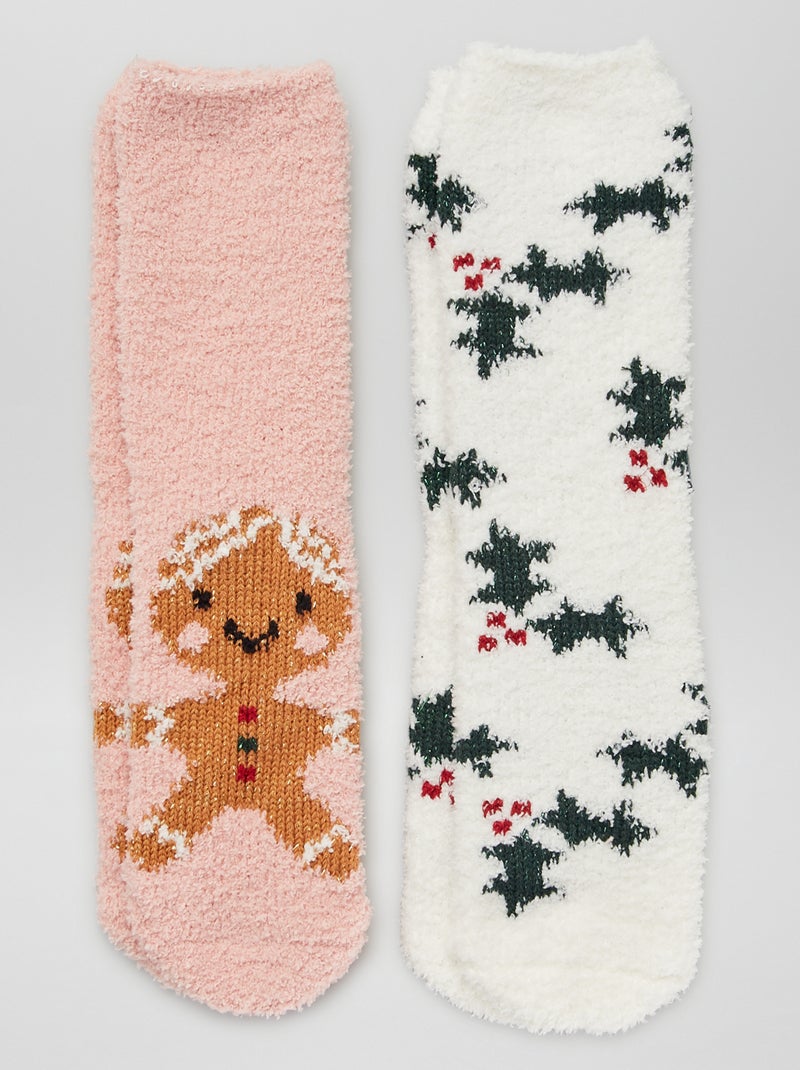 Chausettes de Noël effet moutonné - Lot de 2 rose/beige - Kiabi