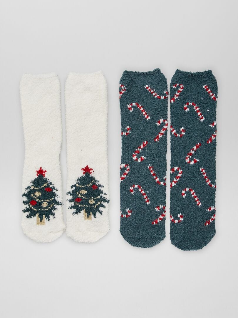 Chaussons chaussettes de Noël - Lot de 2 - Blanc/rouge - Kiabi - 4.80€