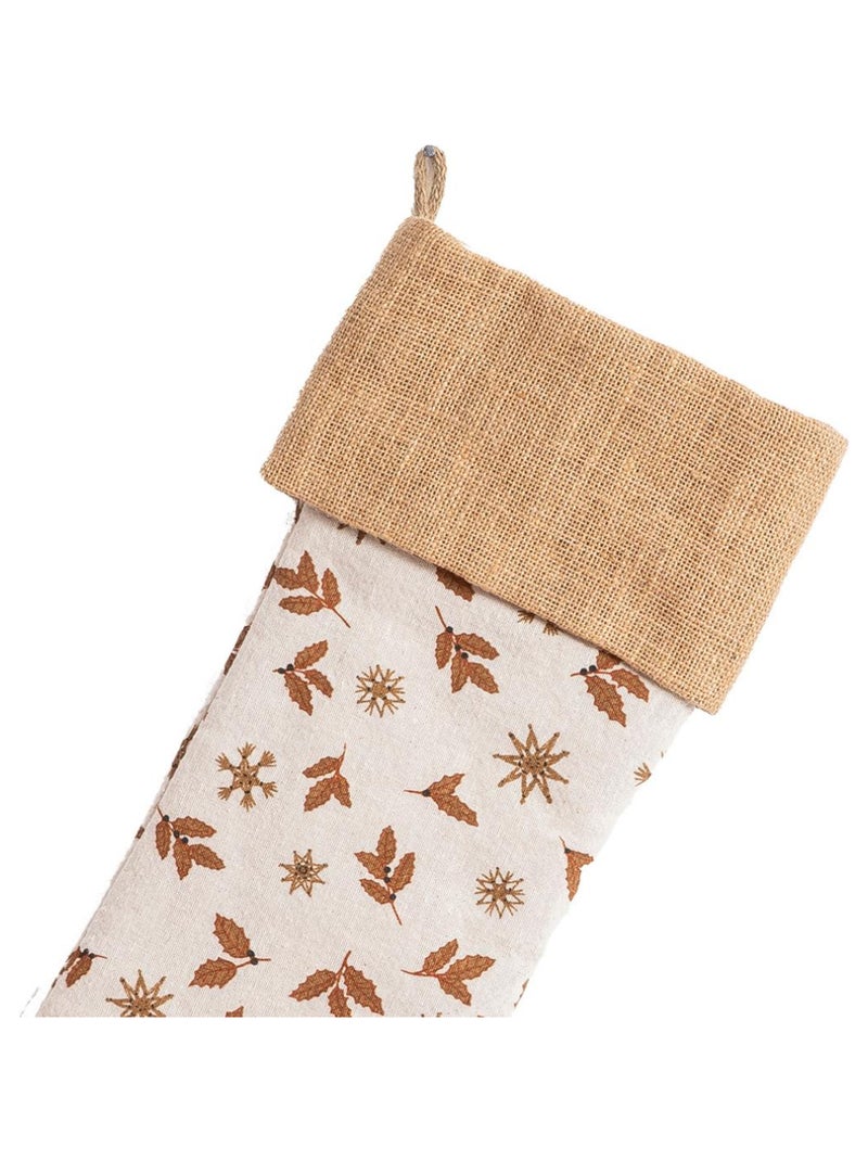 Chaussette de noël en coton recyclé et jute 'Deko&co' Blanc Marron - Kiabi