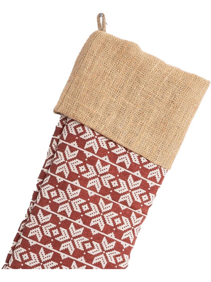 Chaussette de noël en coton recyclé et jute 'Deko&co' Rouge clair - Kiabi