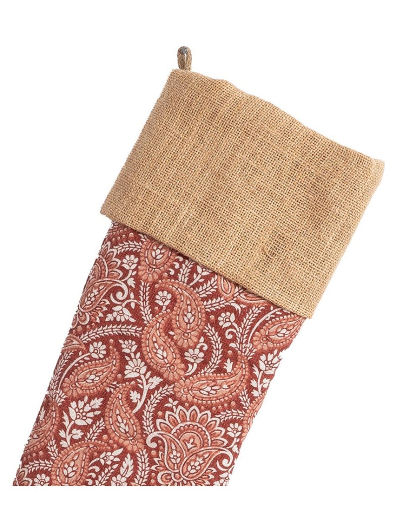 Chaussette de noël en coton recyclé et jute 'Deko&co' Rouge clair - Kiabi