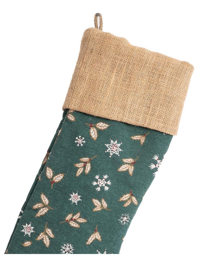 Chaussette de noël en coton recyclé et jute 'Deko&co' Vert sapin - Kiabi