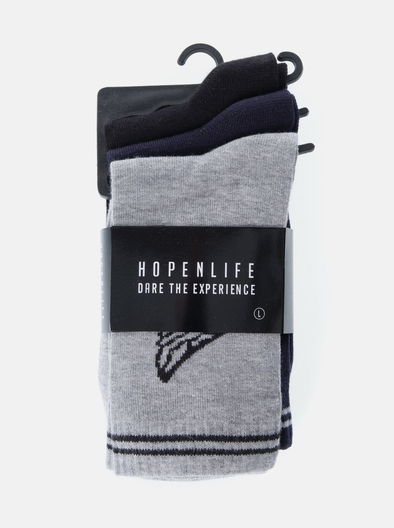 Chaussettes à motif , lot de 3 paires Noir Bleu Gris - Kiabi