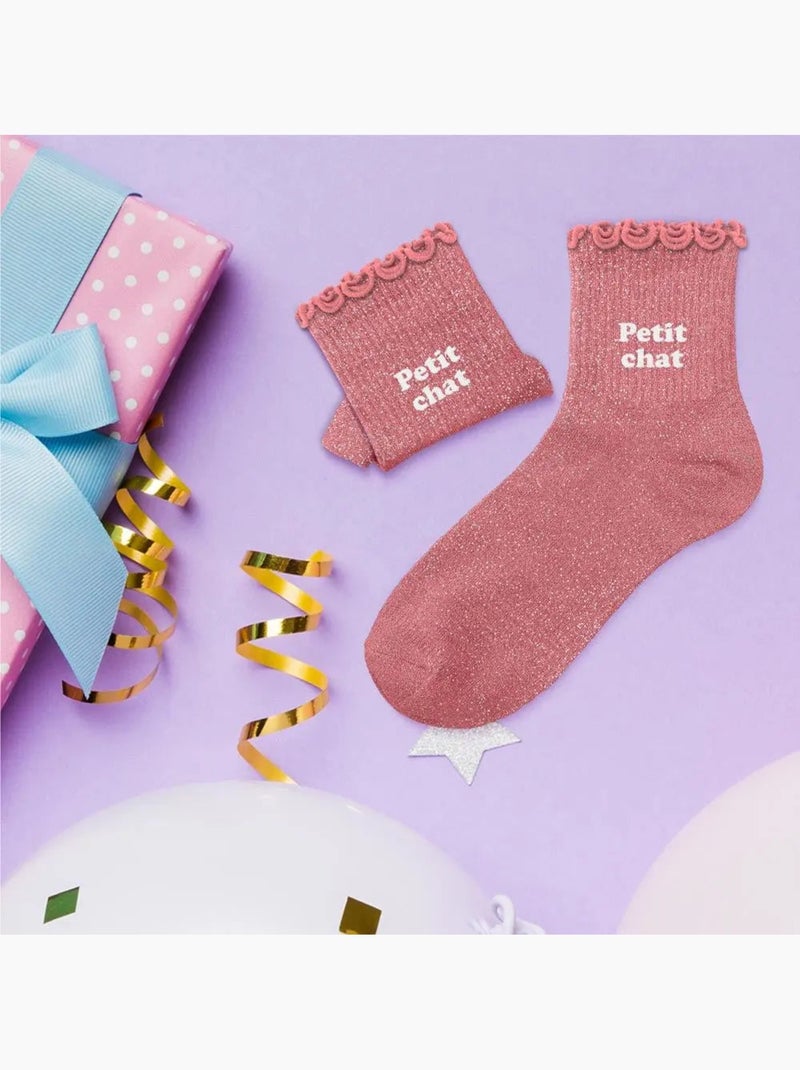 Chaussettes à Paillettes - Enfant - Petit Chat Rose - Kiabi