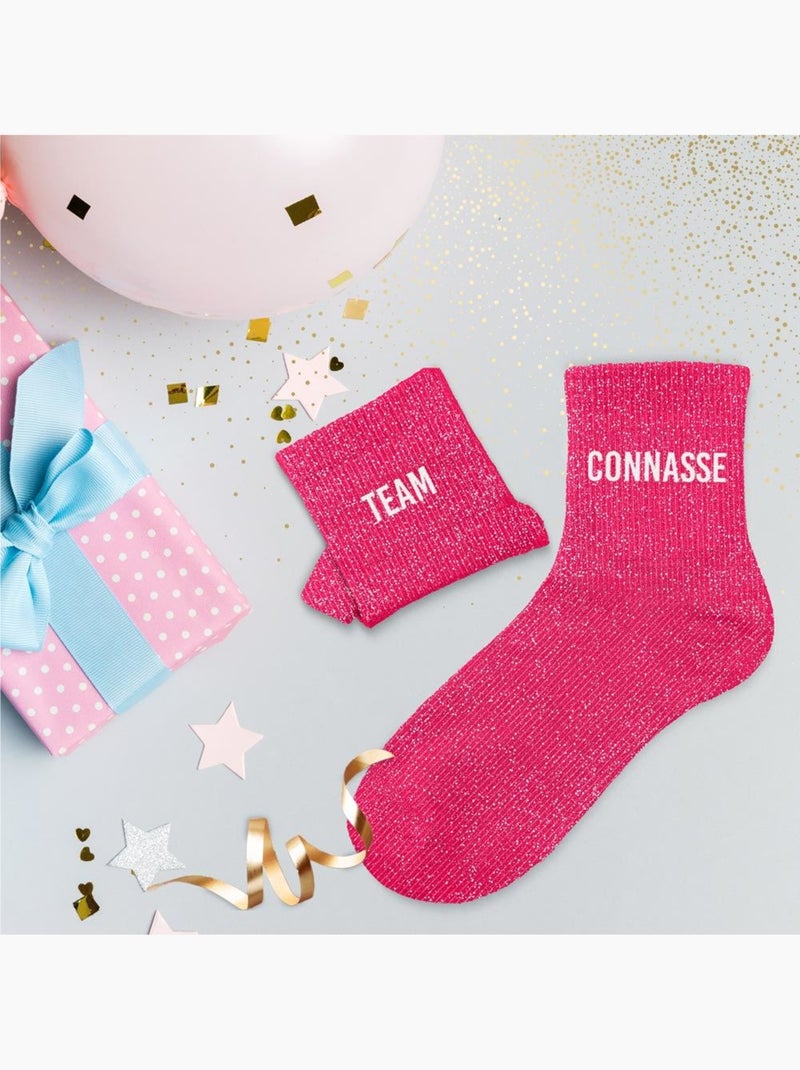 Chaussettes à Paillettes - Team Connasse Rose - Kiabi