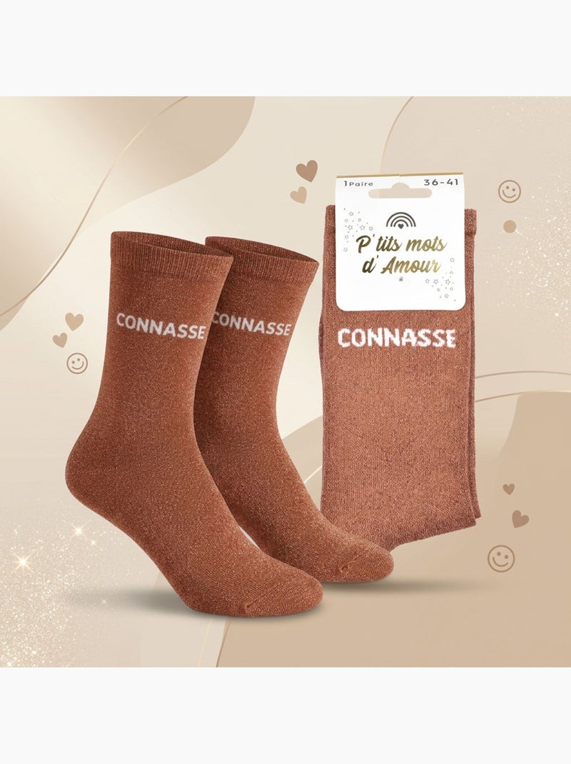 Chaussettes à paillettes Femme Message Humoristique Cuivre - Kiabi