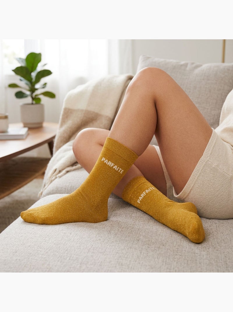 Chaussettes à paillettes Femme Message Humoristique Doré/or - Kiabi