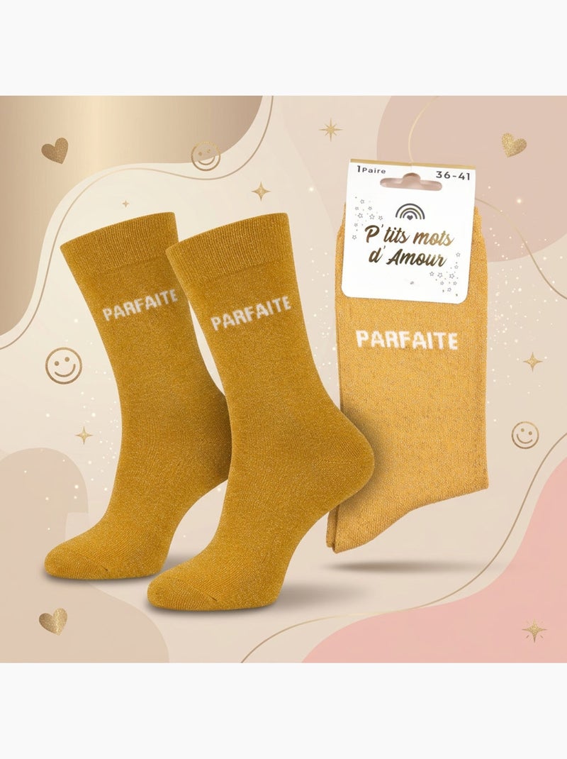 Chaussettes à paillettes Femme Message Humoristique Doré/or - Kiabi