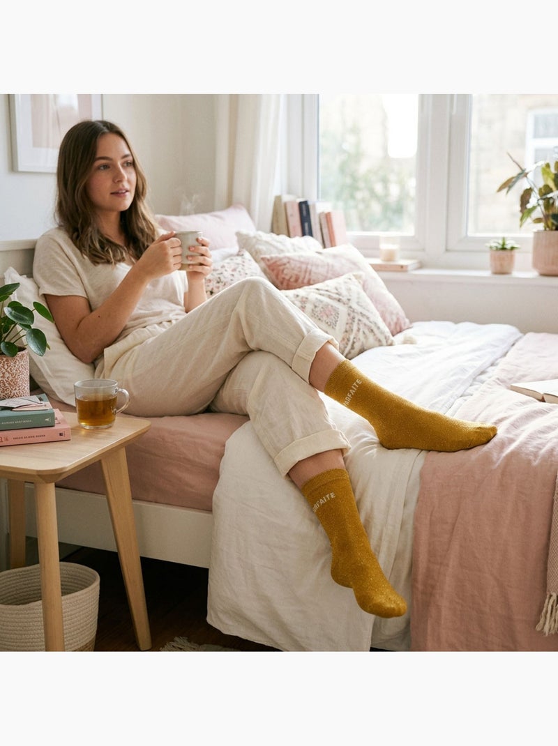 Chaussettes à paillettes Femme Message Humoristique Doré/or - Kiabi