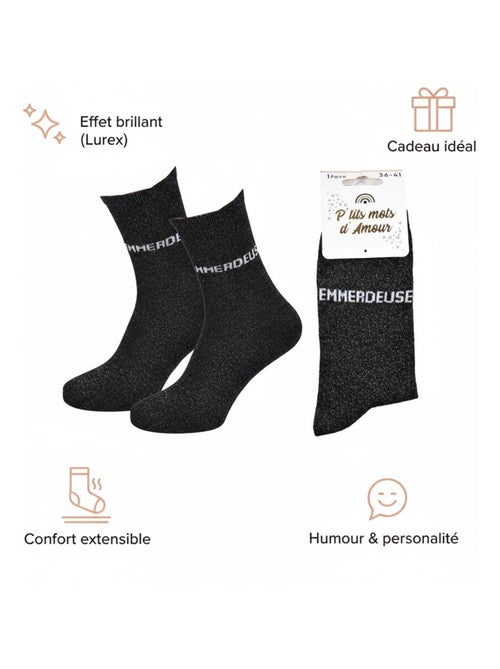 Chaussettes à paillettes Femme Message Humoristique - Kiabi