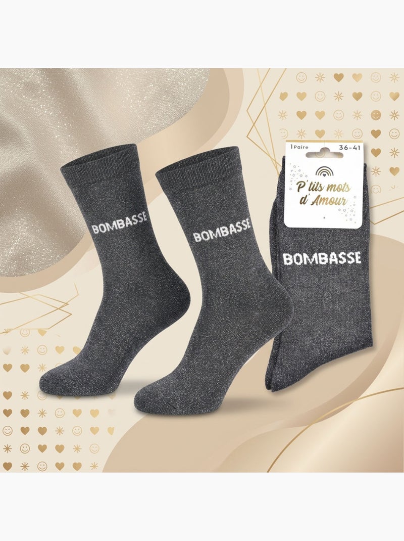 Chaussettes à paillettes Femme Message Humoristique Noir Argenté - Kiabi