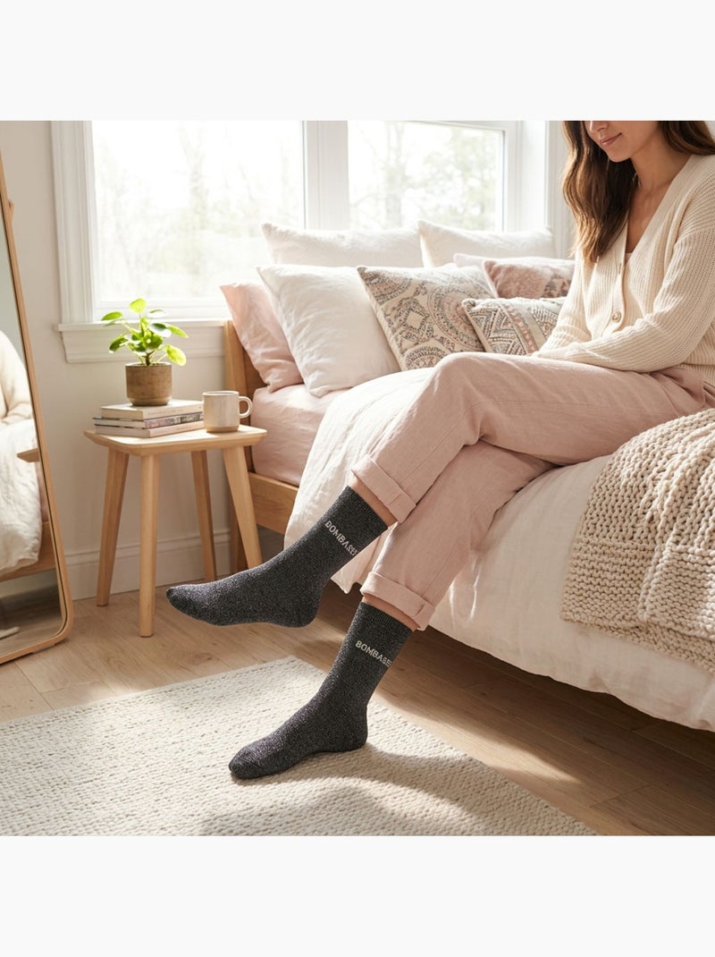 Chaussettes à paillettes Femme Message Humoristique Noir Argenté - Kiabi