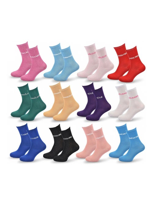Chaussettes à paillettes Femme Message Humoristique Pack de 12 Paires surprise - Kiabi