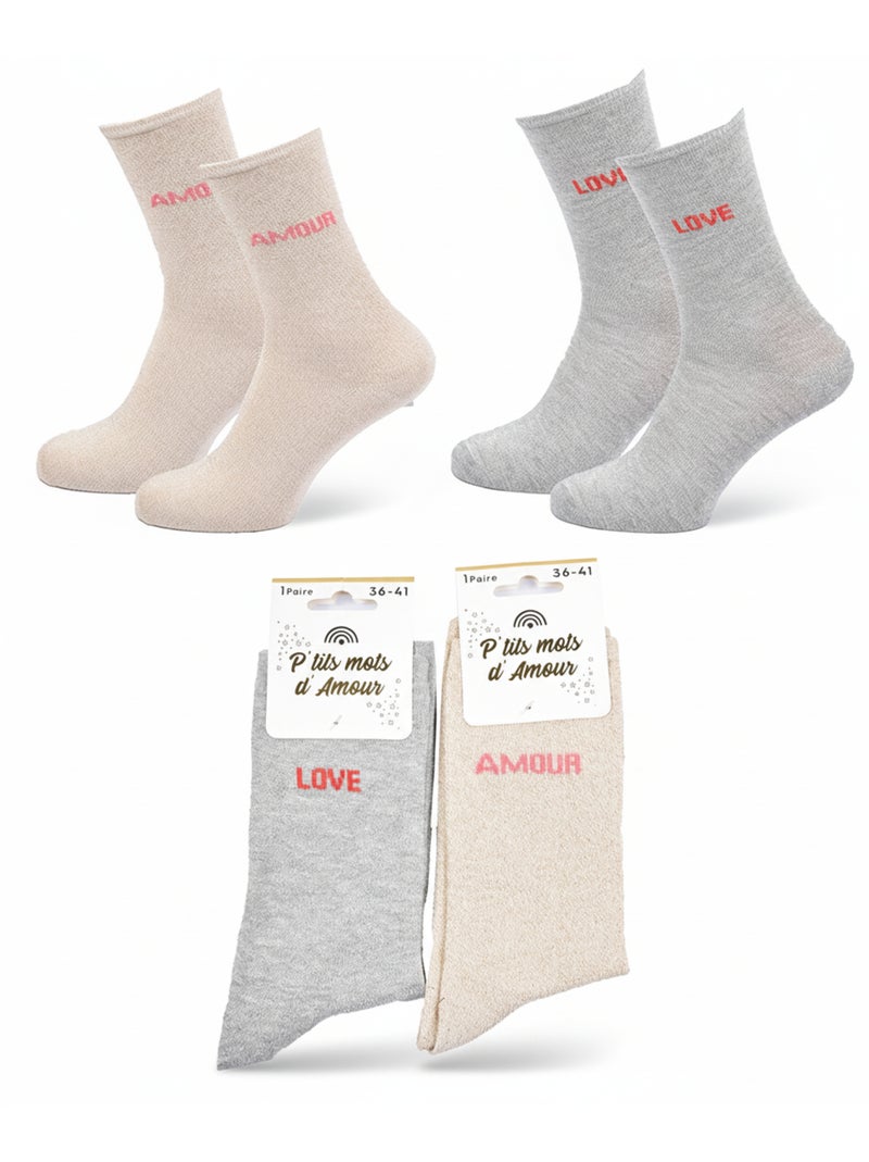Chaussettes à paillettes Femme Message Humoristique Pack de 2 Paires Argent - Kiabi