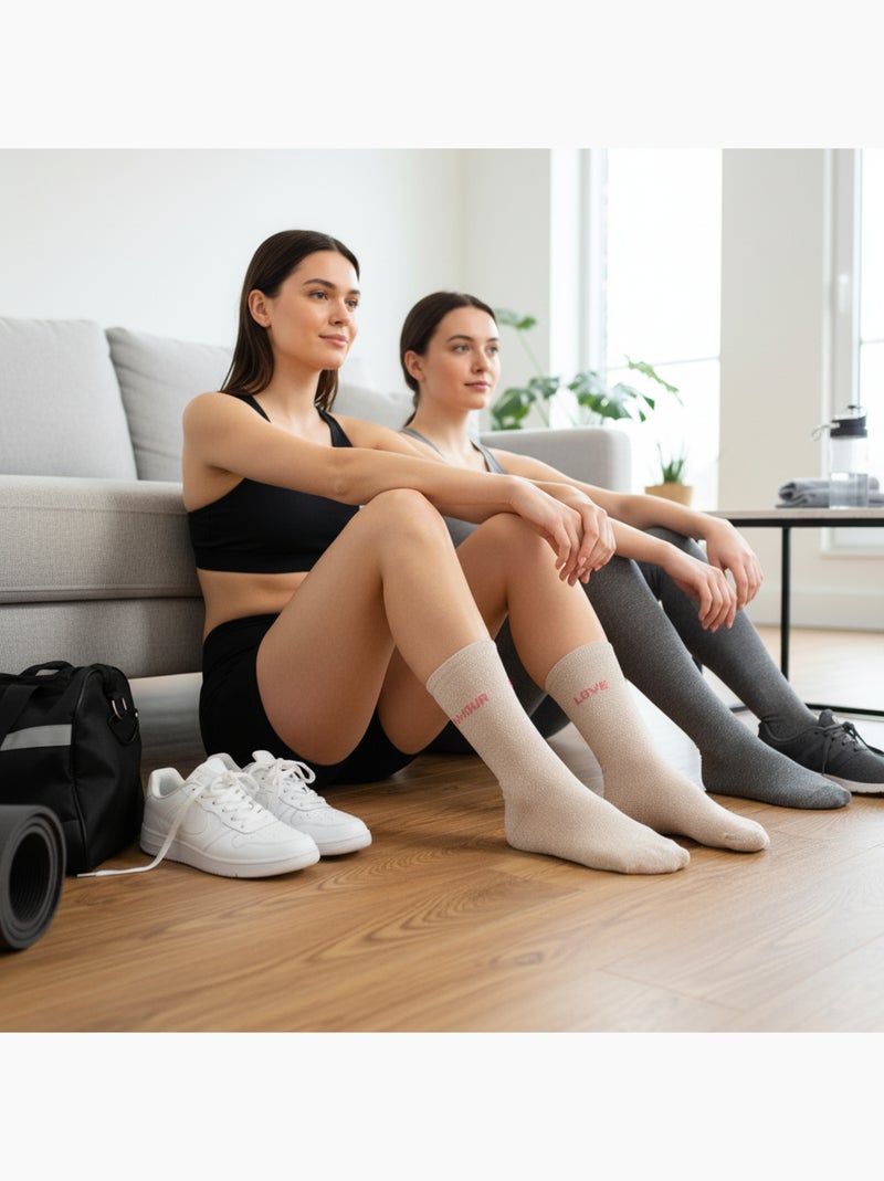 Chaussettes à paillettes Femme Message Humoristique Pack de 2 Paires Argent - Kiabi