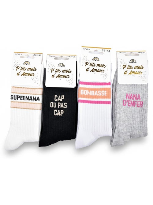 Chaussettes à paillettes Femme Message Humoristique Pack de 4 Paires - Kiabi
