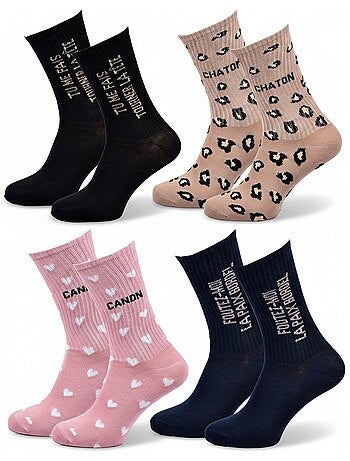 Chaussettes à paillettes Femme Message Humoristique Pack de 4 Paires