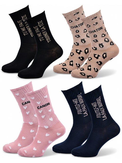 Chaussettes à paillettes Femme Message Humoristique Pack de 4 Paires - Kiabi
