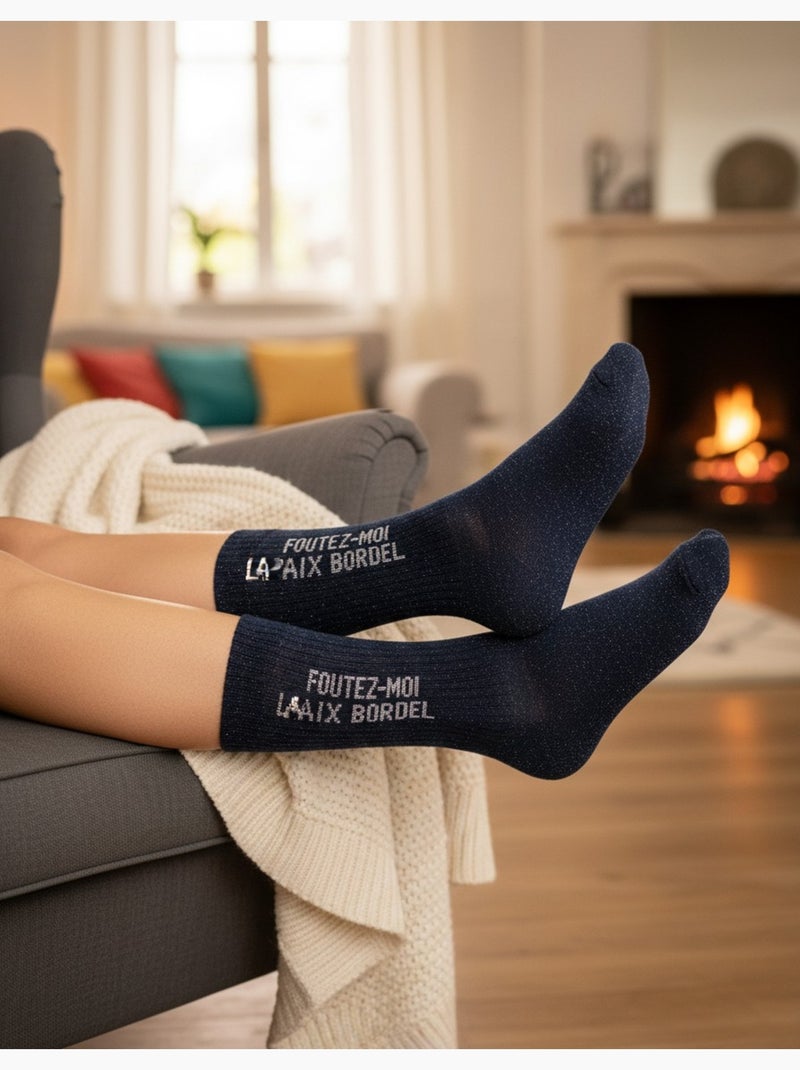 Chaussettes à paillettes Femme Message Humoristique Pack de 4 Paires Noir Marron - Kiabi