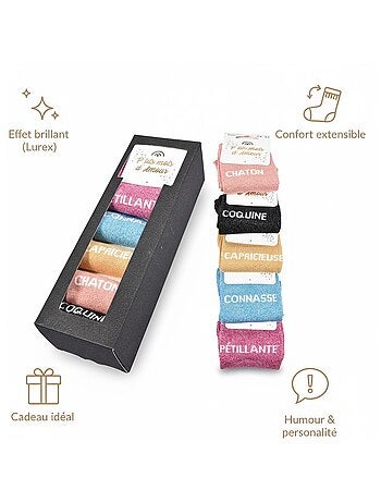 Chaussettes à paillettes Femme Message Humoristique Pack de 5 Paires