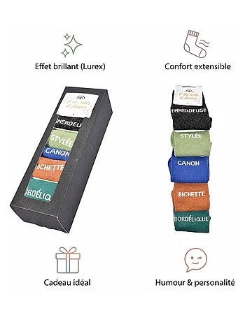 Chaussettes à paillettes Femme Message Humoristique Pack de 5 Paires