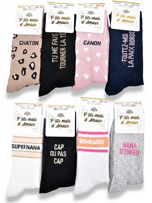 Chaussettes à paillettes Femme Message Humoristique Pack de 8 Paires - Kiabi