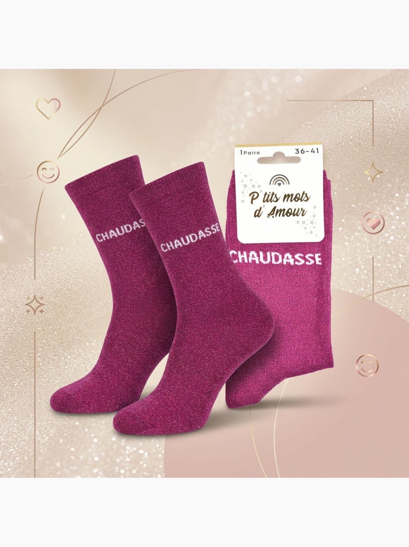 Chaussettes à paillettes Femme Message Humoristique Rose fushia - Kiabi
