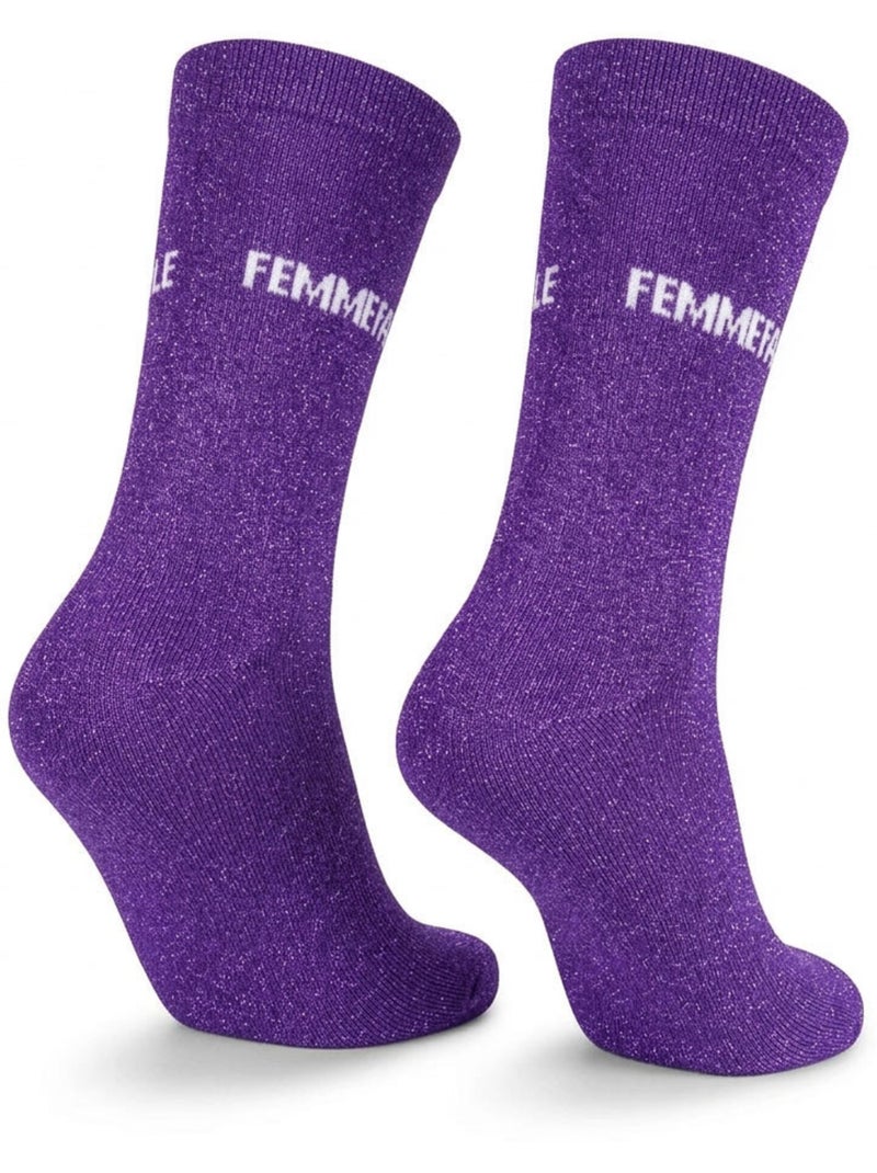 Chaussettes à paillettes Femme Message Humoristique Violet - Kiabi