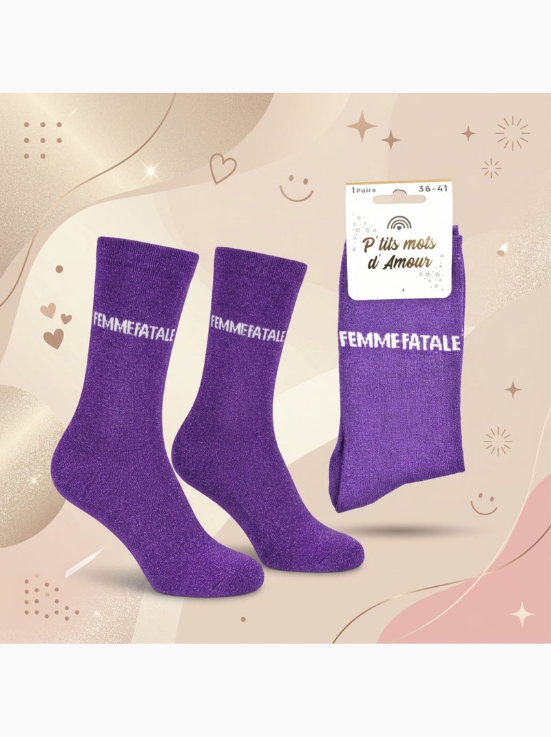 Chaussettes à paillettes Femme Message Humoristique Violet - Kiabi