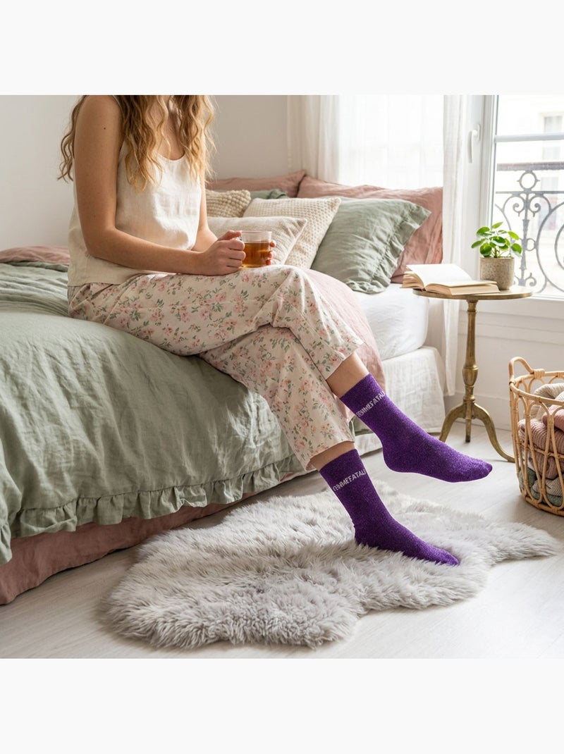 Chaussettes à paillettes Femme Message Humoristique Violet - Kiabi