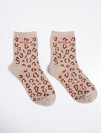 Chaussettes amour, motif léopard métallisé - afibel