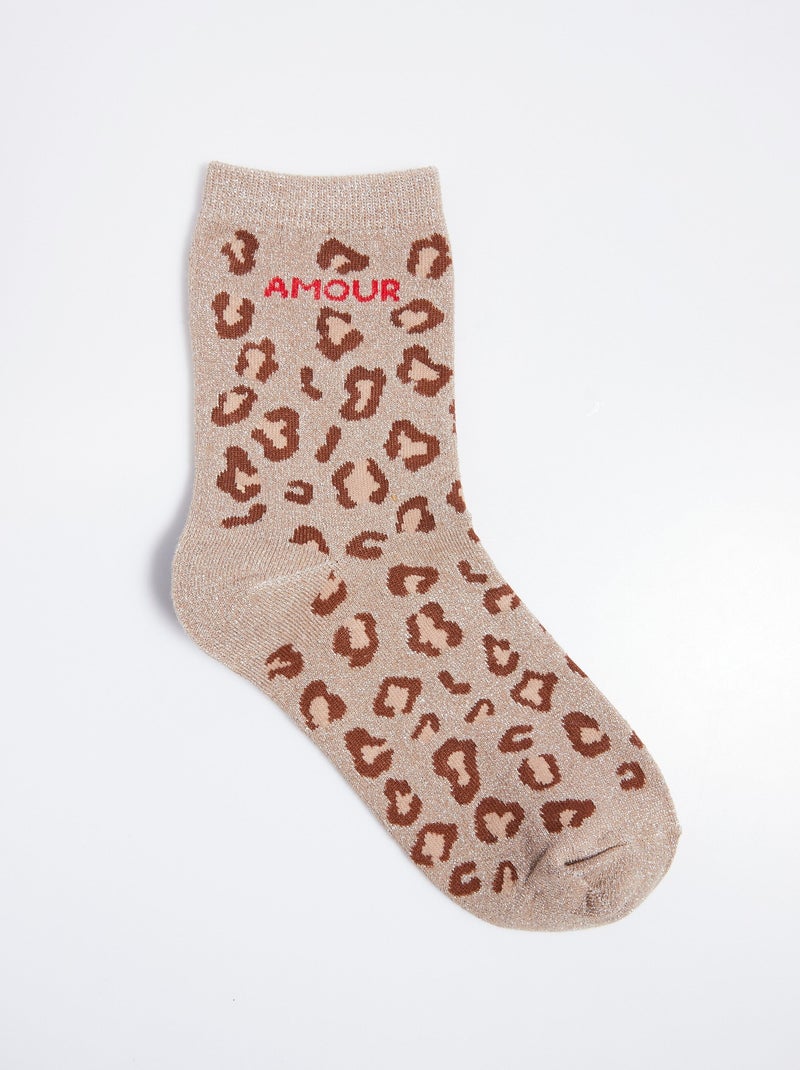 Chaussettes amour, motif léopard métallisé - afibel Beige - Kiabi