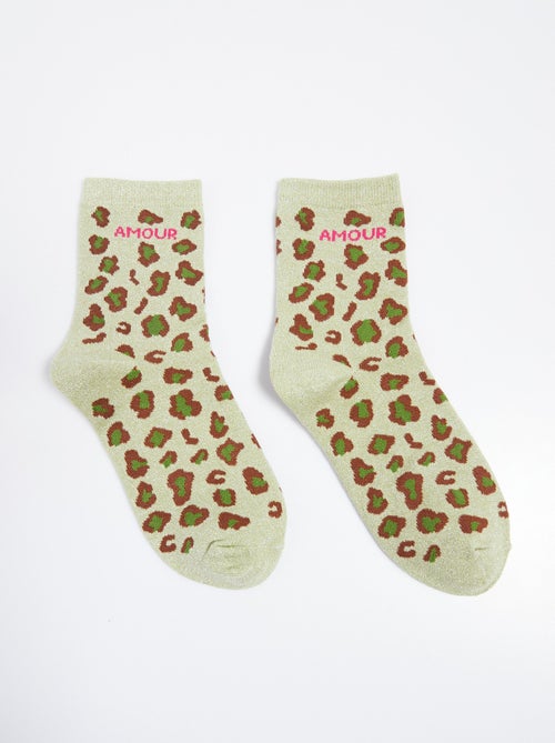 Chaussettes AMOUR, motif léopard métallisé - Kiabi