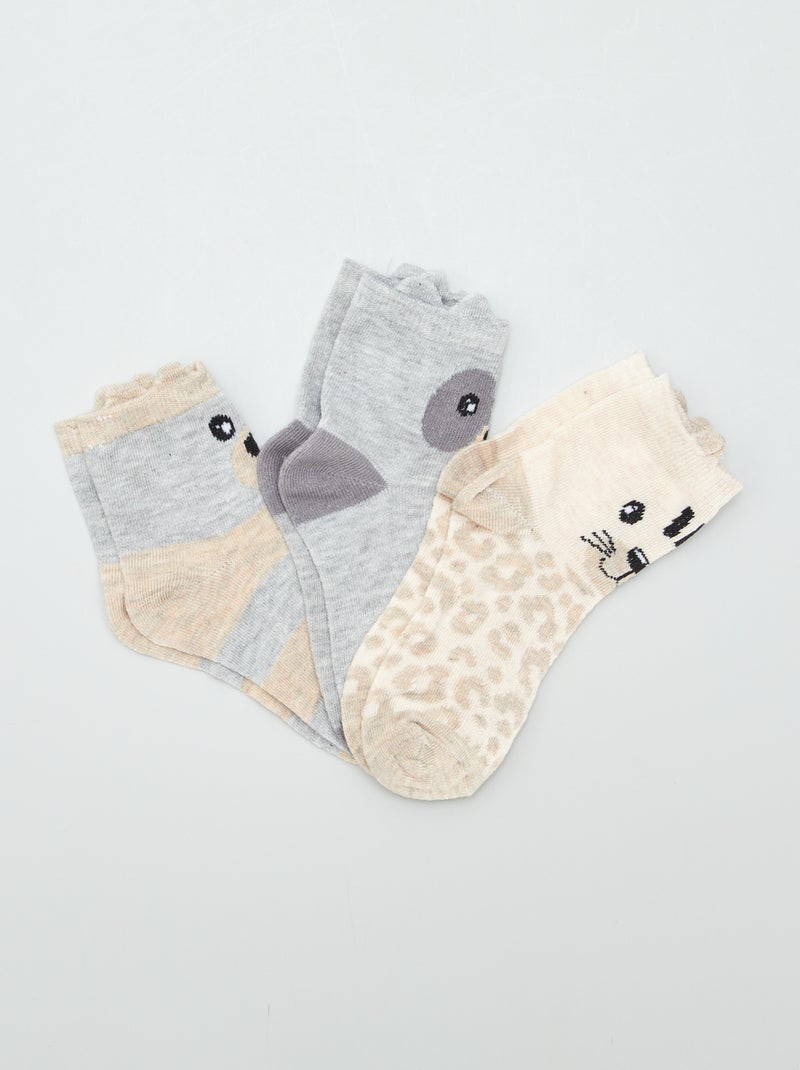 Chaussettes animaux - Lot de 3 Beige/gris - Kiabi