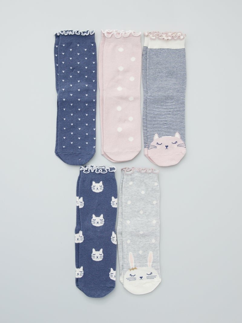 Chaussettes 'animaux' - Lot de 5 Rose/gris - Kiabi