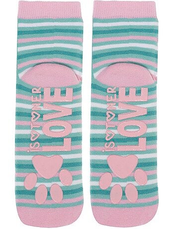 Chaussettes anti-dérapantes coton, picots antidérapants fille isotoner